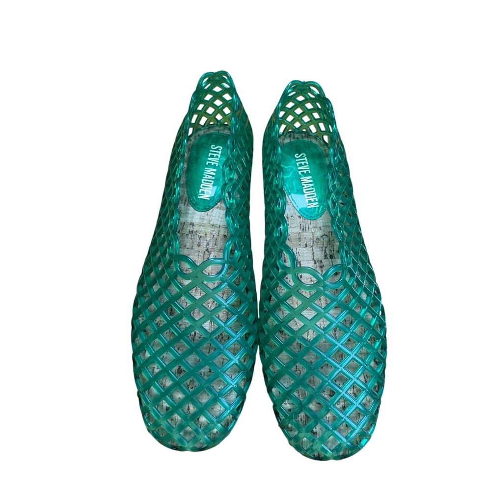 Steve Madden Emerald Green Jelly Flats Cage Lattice Woven Slip On Shoes